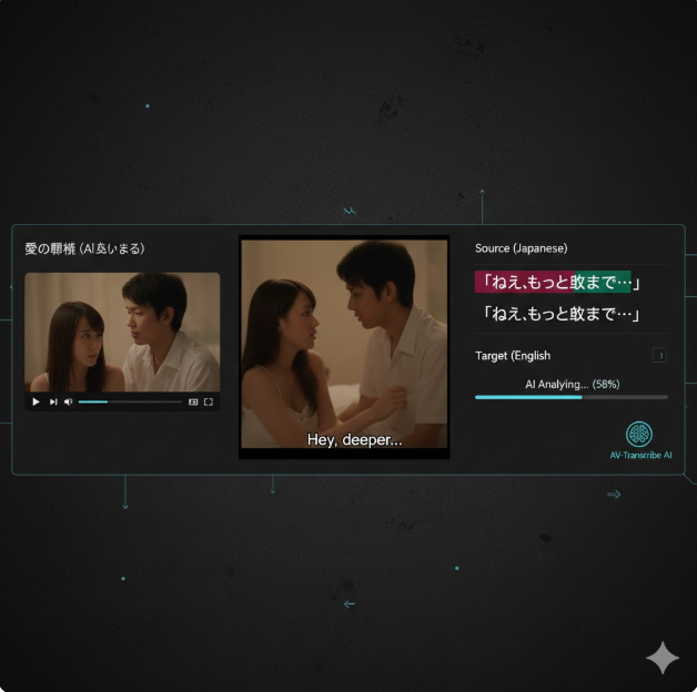 특히 영상 하단에 입혀진 특히 영상 하단에 입혀진 "Hey, deeper..."와 같은 자막 예시는 AI가 단순히 단어를 치환하는 것을 넘어, 상황에 맞는 자연스러운 번역을 수행하고 있음을 암시합니다. 이 그림은 번거로운 수동 작업 대신 AI 툴을 통해 자막 제작의 효율성이 극대화되는 현대적인 제작 환경을 잘 묘사하고 있습니다.
